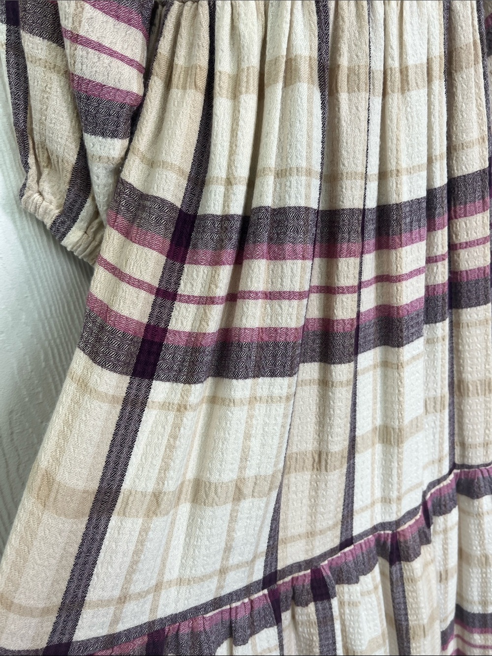 Marine Layer - Ivy Plaid Smocked Long Sleeve Square Neck Tiered Midi Dress Small - Picture 5 of 12